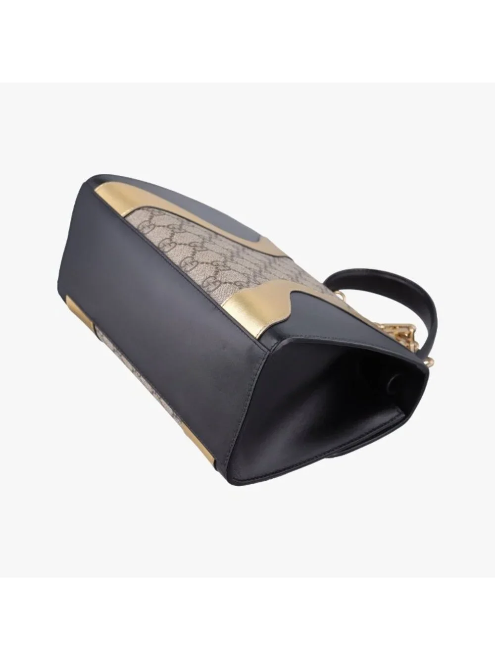 Gucci Ojiride Beige Gold Black Canvas Leather Shoulder